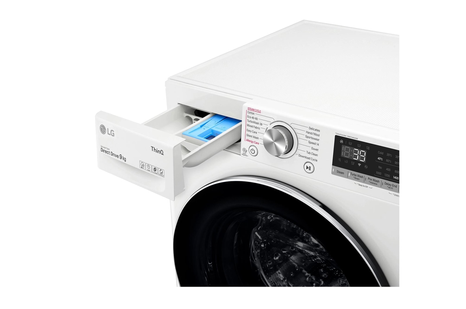9 kg Vaskemaskin(Hvid) - Steam, Energiklasse A, TurboWash360™, AI DD™, Smart Diagnosis™ med Wi-Fi