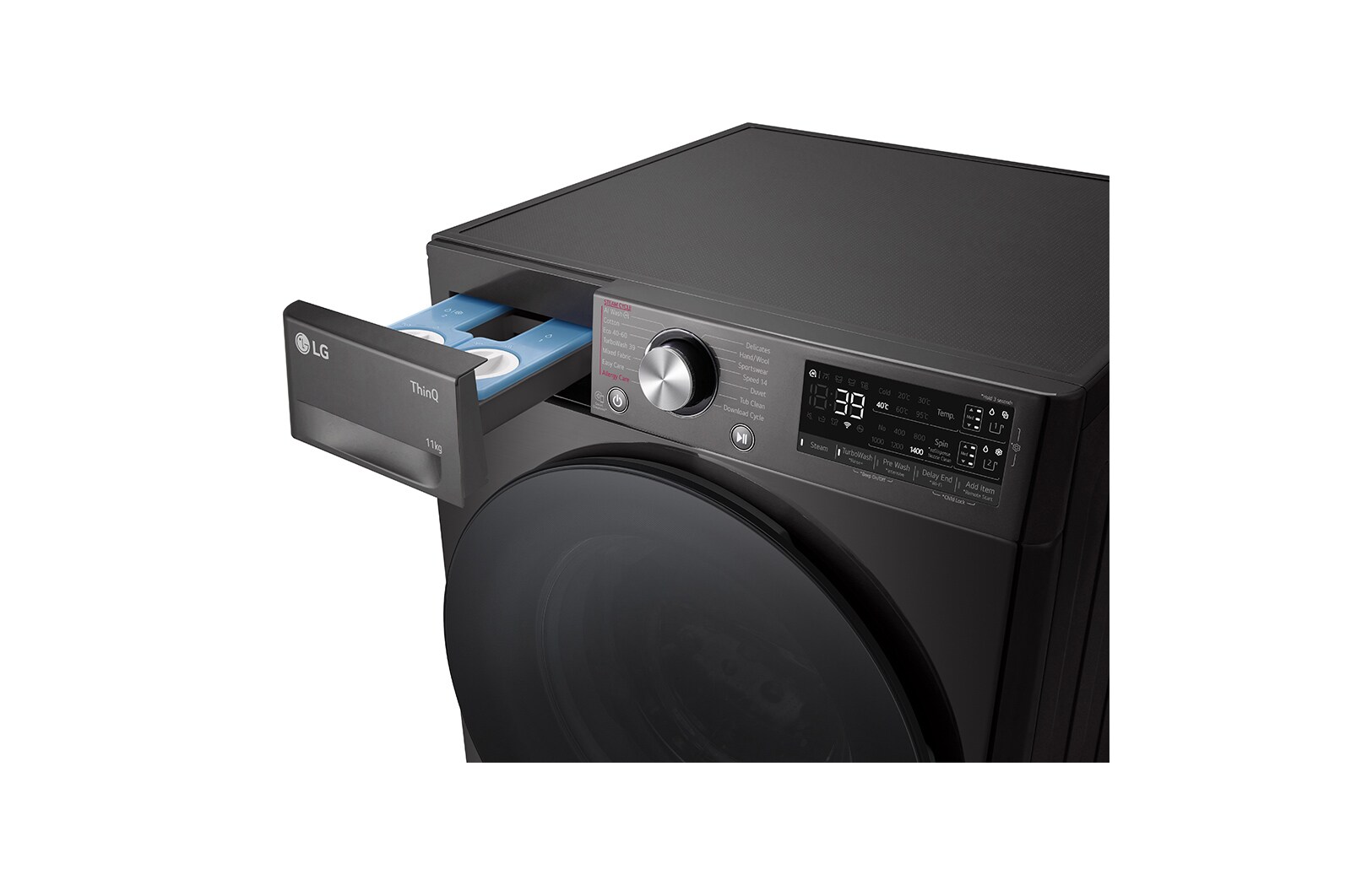 LG 11 kg Vaskemaskin(Sort) - Auto Dose, Steam, Energiklasse A, TurboWash360™, AI DD™, Smart Diagnosis™ med Wi-Fi, FV94ENS2QA