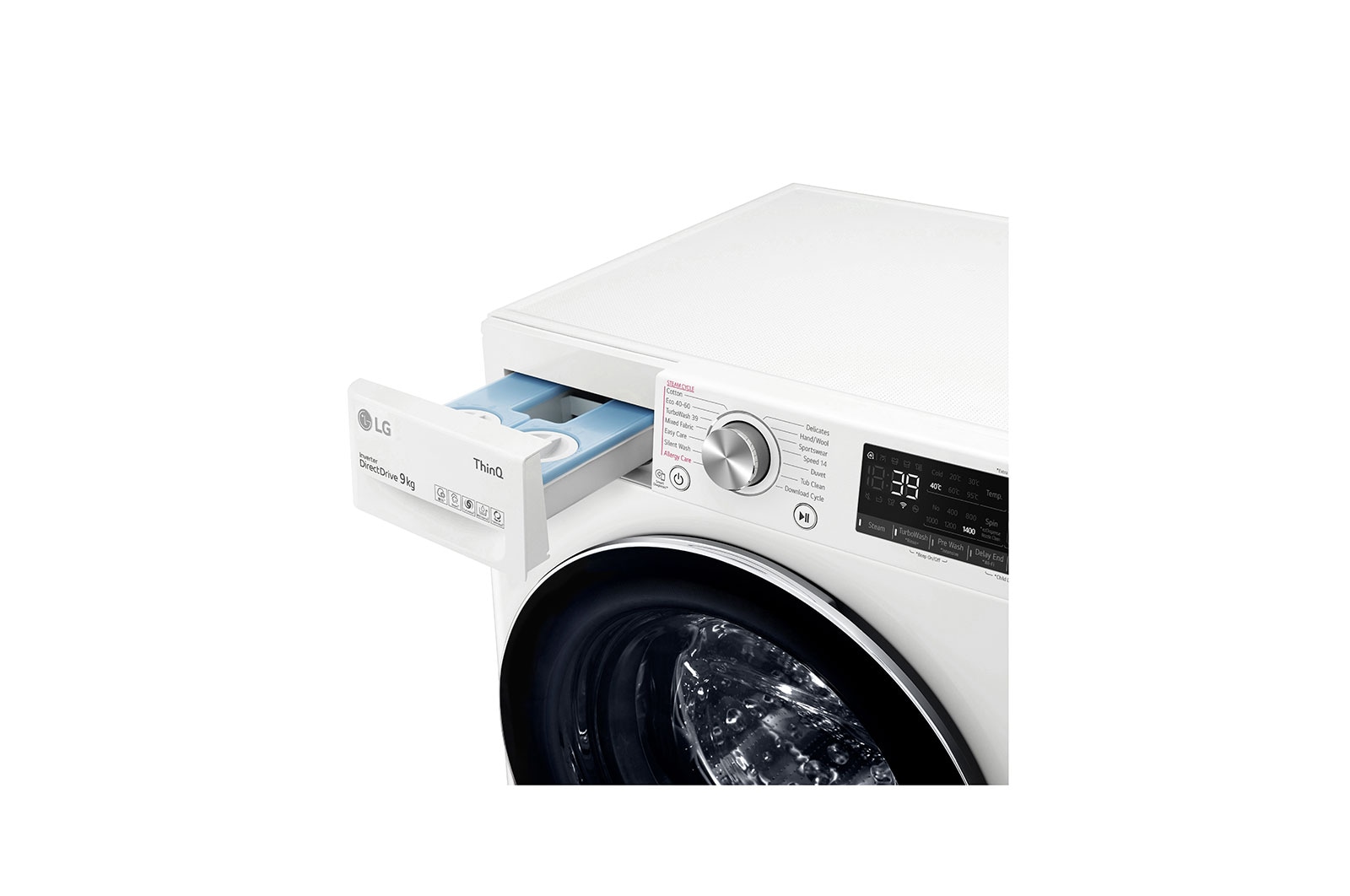 LG 9 kg Vaskemaskin(Hvid) - Auto Dose, Steam, Energiklasse A, TurboWash360™, AI DD™, Smart Diagnosis™ med Wi-Fi, FV94VNS2QA