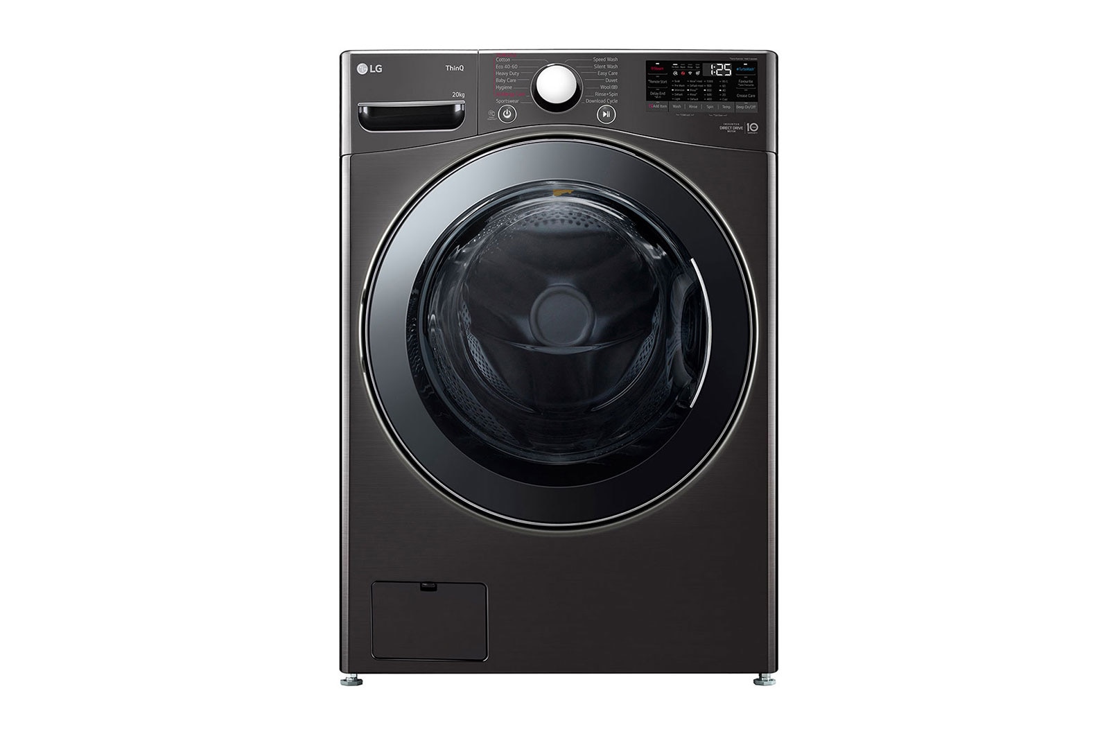 LG 20 kg Tvättmaskin(Svart) - Energiklass B, Steam, TurboWash™, AI DD™, Smart Diagnosis™ med Wi-Fi, FVB20NS2TE