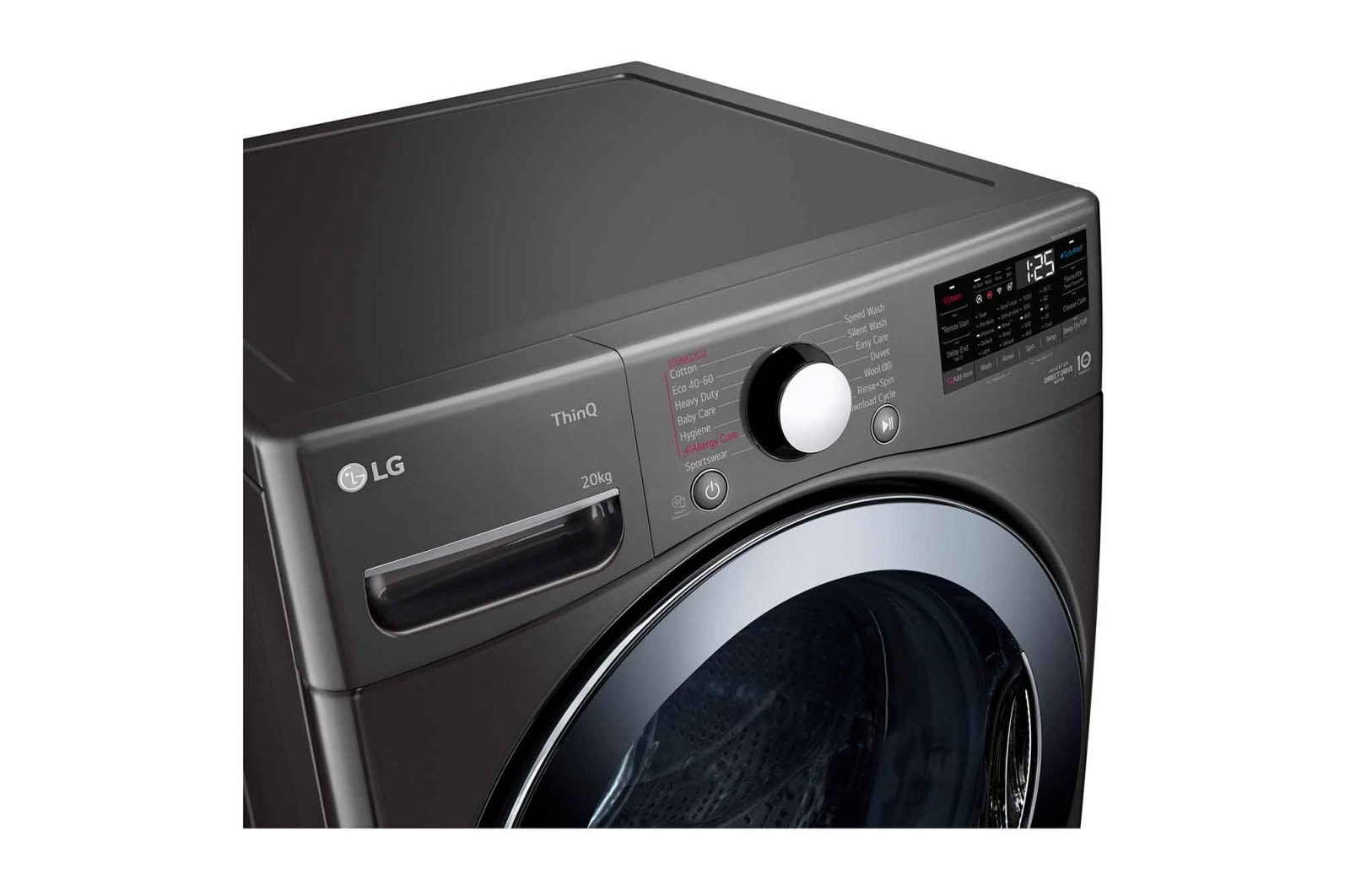 LG 20 kg Tvättmaskin(Svart) - Energiklass B, Steam, TurboWash™, AI DD™, Smart Diagnosis™ med Wi-Fi, FVB20NS2TE
