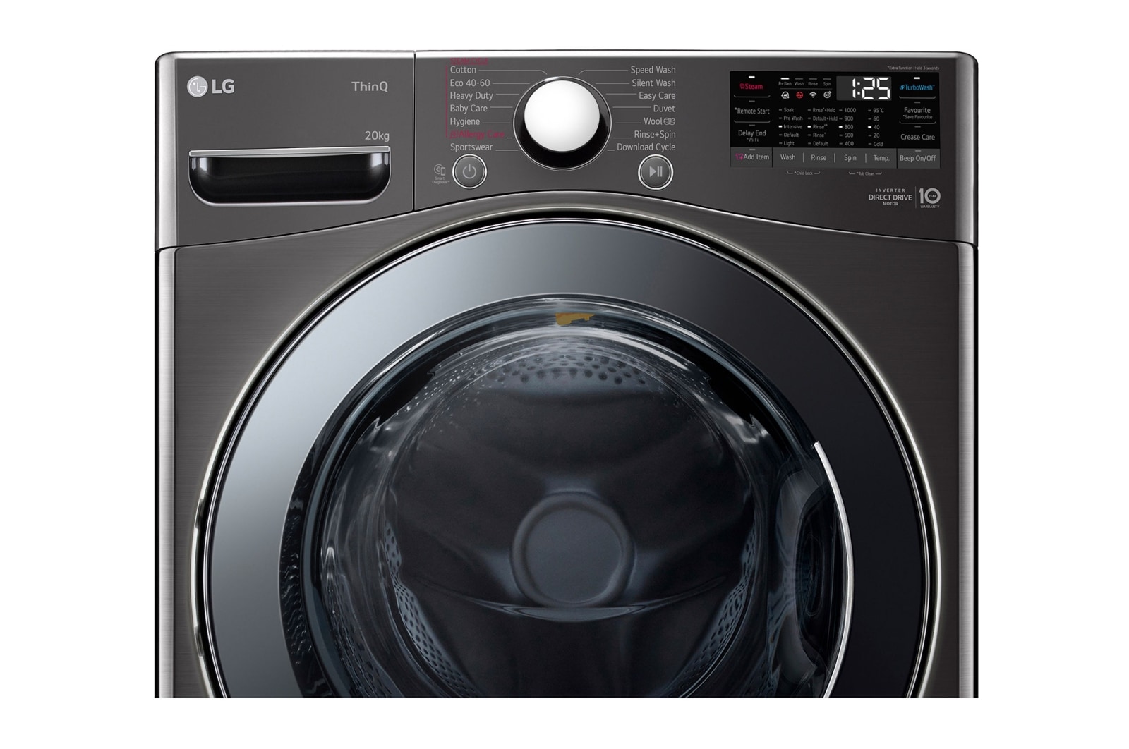 LG 20 kg Tvättmaskin(Svart) - Energiklass B, Steam, TurboWash™, AI DD™, Smart Diagnosis™ med Wi-Fi, FVB20NS2TE