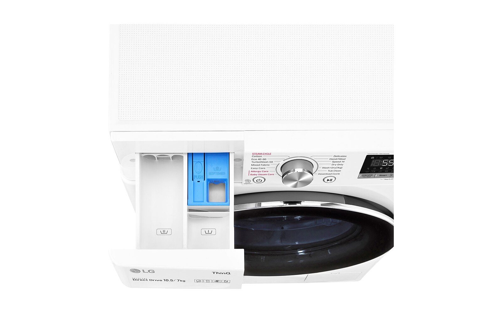 LG 10.5 kg / 7 kg Kombineret vaskemaskine/tørretumbler(Hvid) - Steam, Energiklasse E, TurboWash™, AI DD™, Smart Diagnosis™ med Wi-Fi, K4DV710H2W