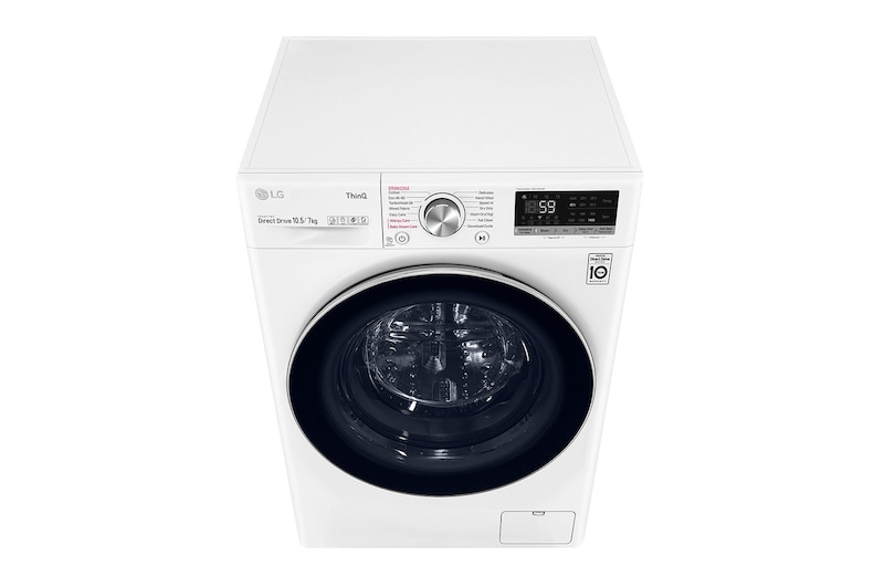 LG 10.5 kg / 7 kg Kombineret vaskemaskine/tørretumbler(Hvid) - Steam, Energiklasse E, TurboWash™, AI DD™, Smart Diagnosis™ med Wi-Fi, K4DV710H2W