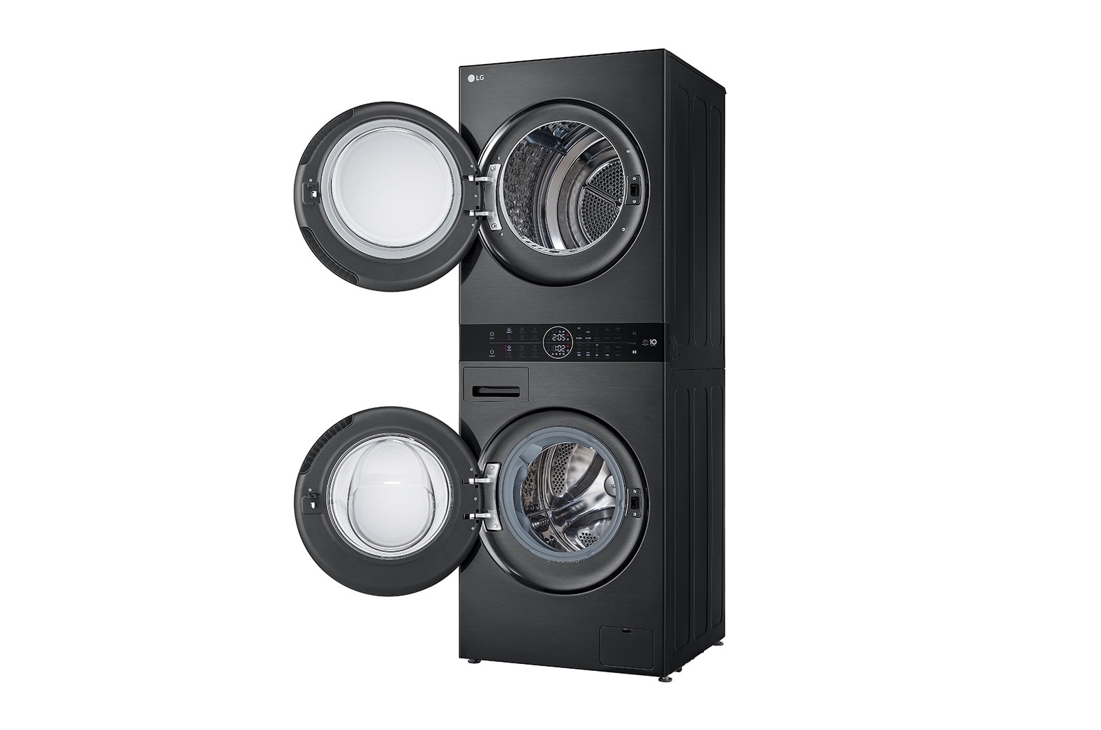 LG 12 kg / 10 kg WashTower(Sort) - Energiklasse A/A+++, Steam, TurboWash™360, AI DD™, Dual Inverter Heatpump™, WT1210BBF