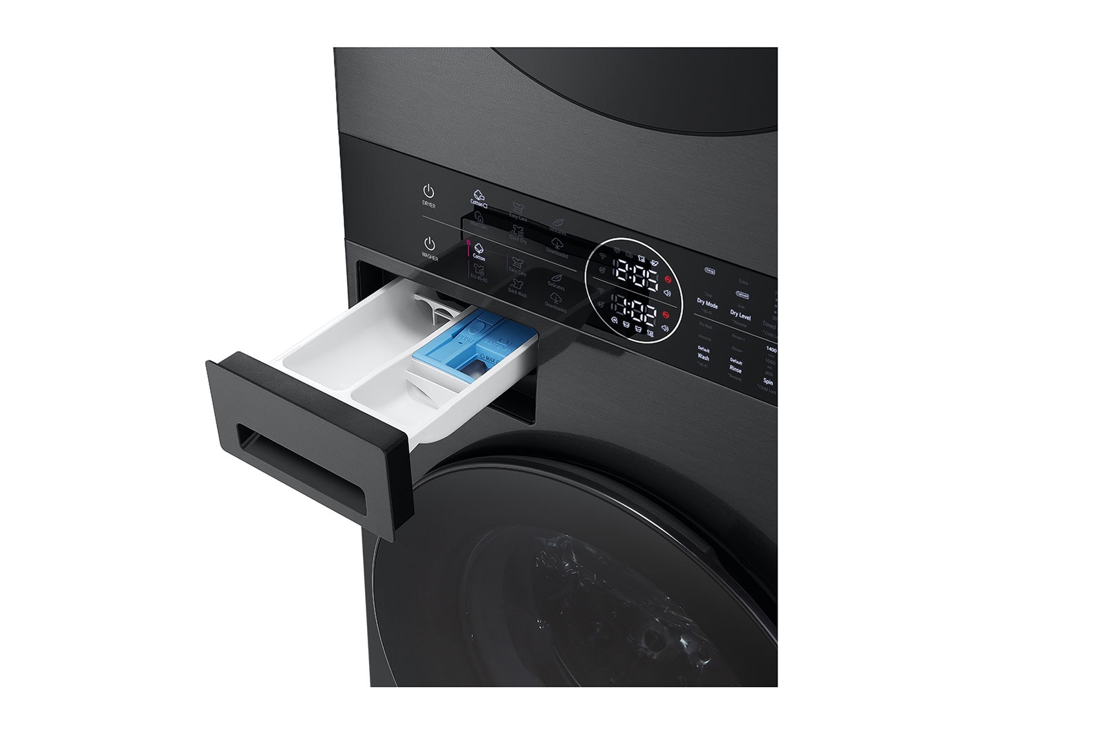 LG 12 kg / 10 kg WashTower(Sort) - Energiklasse A/A+++, Steam, TurboWash™360, AI DD™, Dual Inverter Heatpump™, WT1210BBF