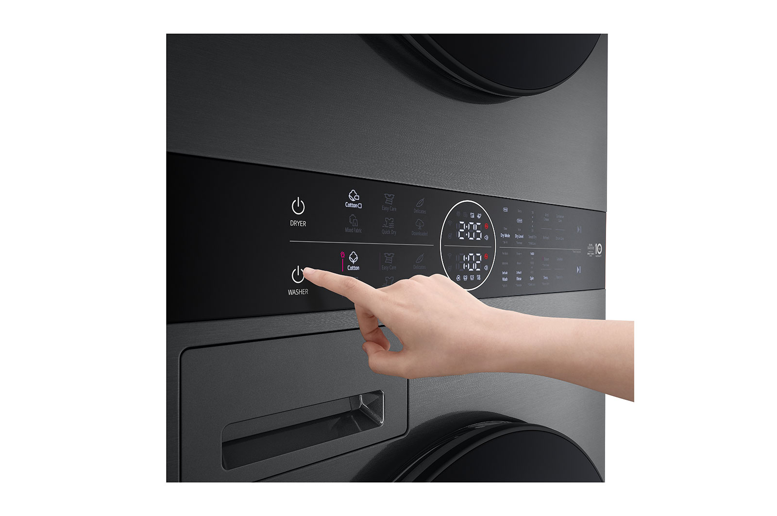 LG 12 kg / 10 kg WashTower(Sort) - Energiklasse A/A+++, Steam, TurboWash™360, AI DD™, Dual Inverter Heatpump™, WT1210BBF