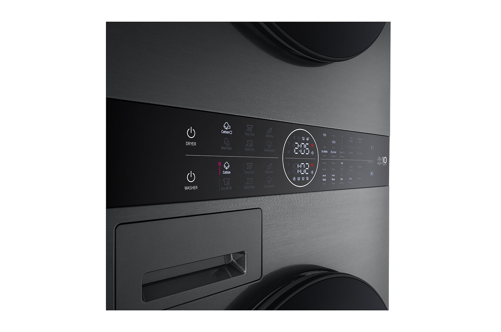 LG 12 kg / 10 kg WashTower(Sort) - Energiklasse A/A+++, Steam, TurboWash™360, AI DD™, Dual Inverter Heatpump™, WT1210BBF