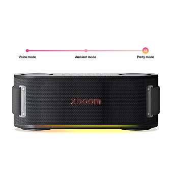 LG XBOOM-højttaler med AI-belysning, der tilpasser sig stemme-, ambient- og festtilstande.