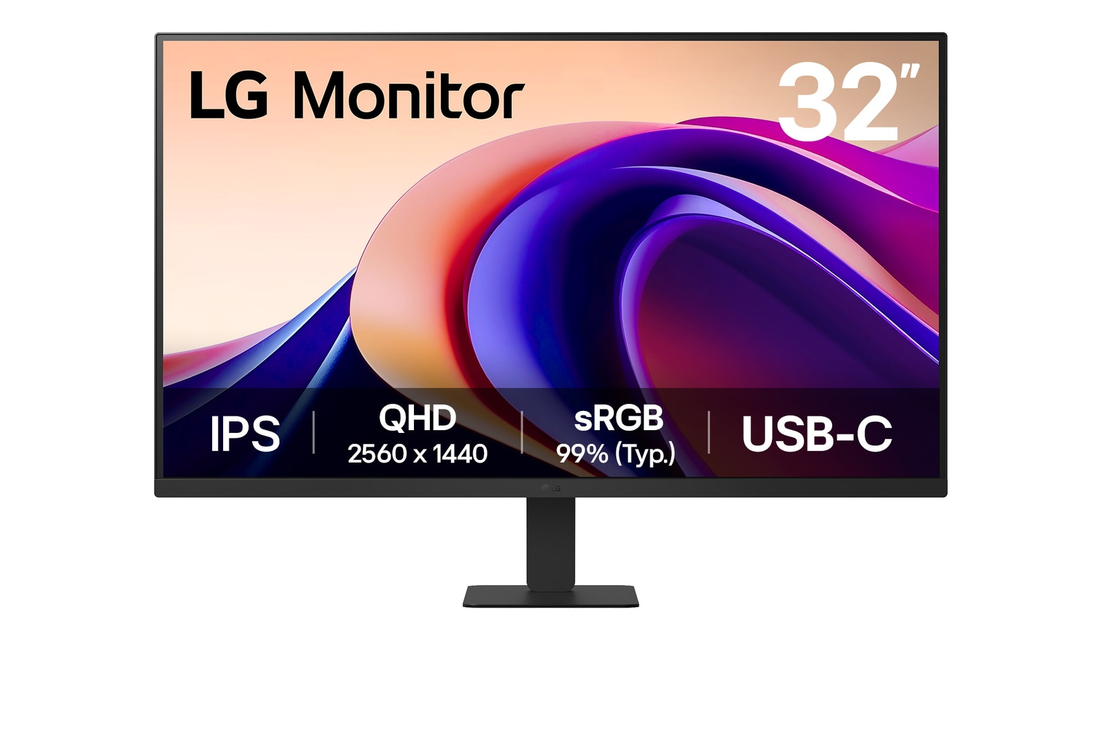 Visning forfra af 31.5” QHD IPS-skærm med USB-C 32U631A-B