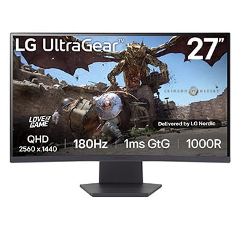 Visning forfra af 27" UltraGear™ 1000R kurvet gaming-skærm | QHD, 1ms (GtG), 180 Hz 27GS60QC-B