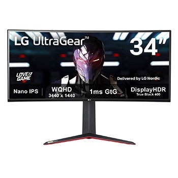 Visning forfra af 34" 21:9 UltraGear™ Nano IPS 1ms (GtG) Curved Gaming Monitor 34GN850P-B