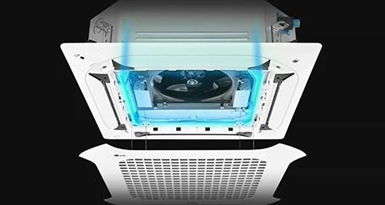 يتم تركيب العلاج المضاد للبكتيريا داخل مكيف كاسيت مزدوج الريش.