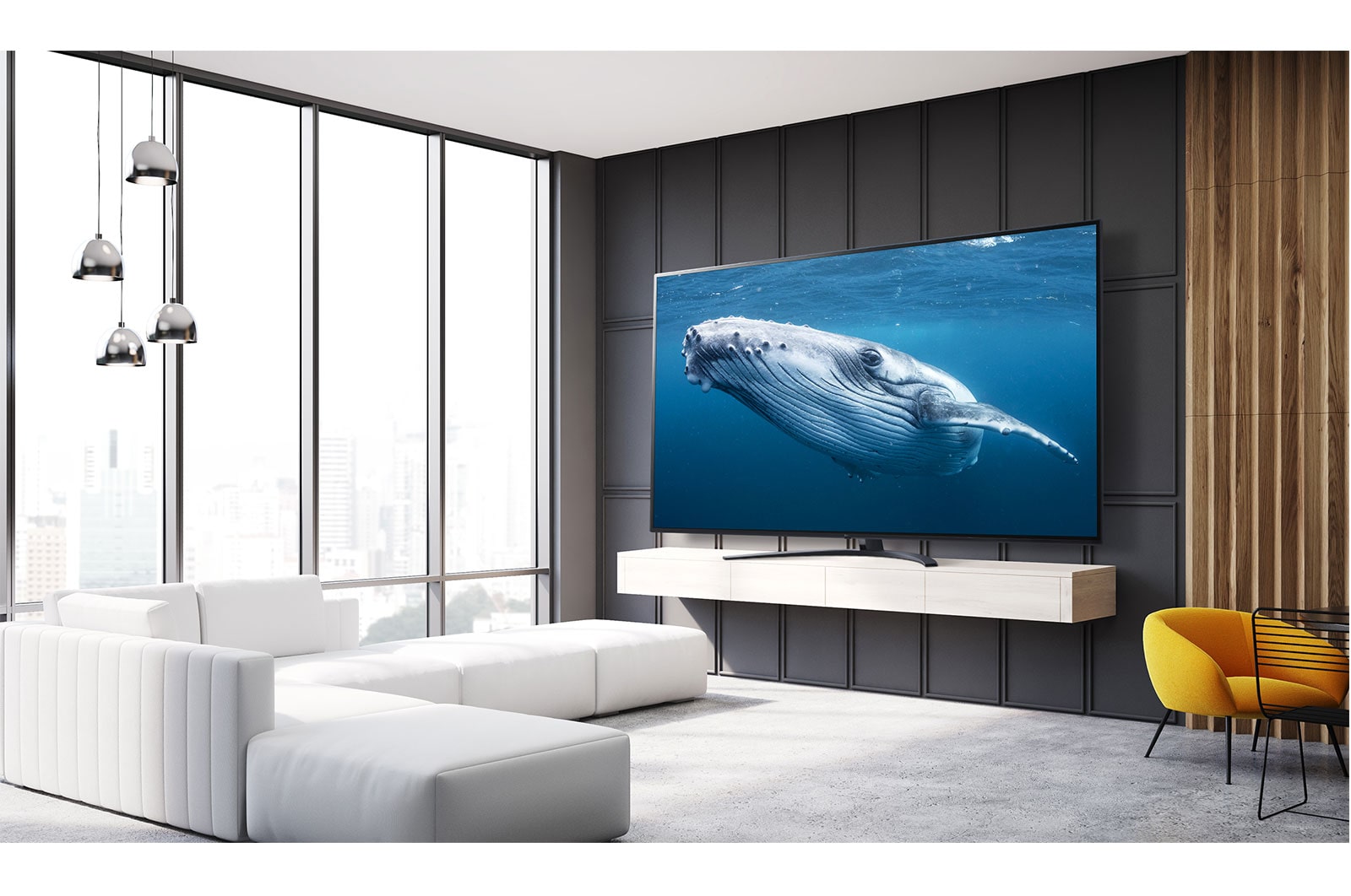 LG سلسلة تلفزيون LG UHD 4K‏ 75 بوصة UP77، بتصميم شاشة السينما الرائع بدقة 4K والمزود بتقنية Active HDR ونظام تشغيل WebOS بالإضافة إلى تقنية Smart AI ThinQ , 75UP7750PVB