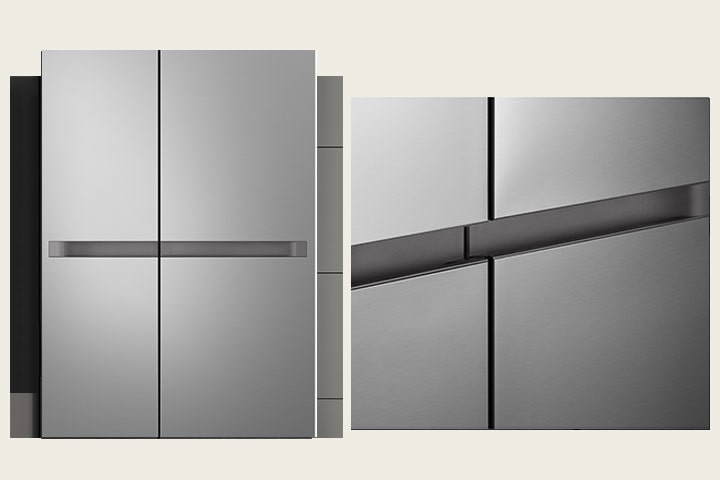 يوجد مشهد يتم فيه تثبيت المنتج في المطبخ، وعلى الجانب الأيمن، يوجد مشهد يتم فيه تقريب جزء المقبض.