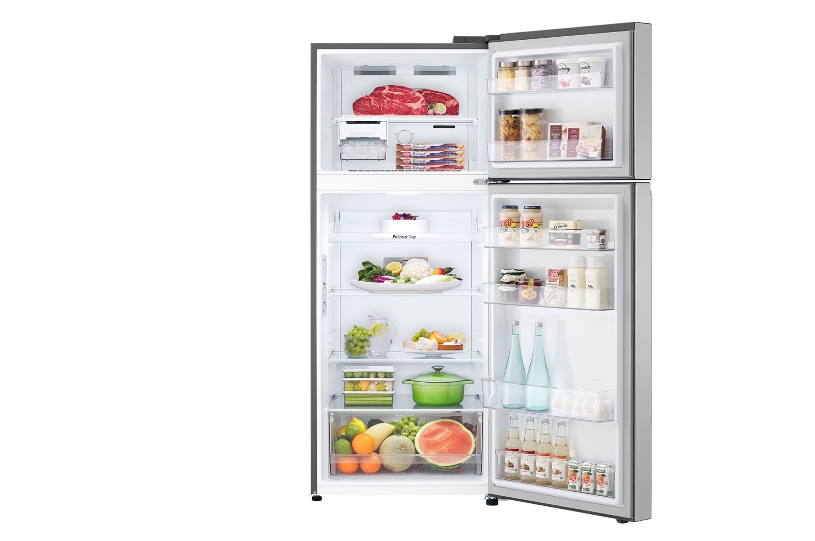 LG ثلاجة سعة 375 لتر فريزر علوي، تشخيص ذكي، فضي, GN-B522PLGB