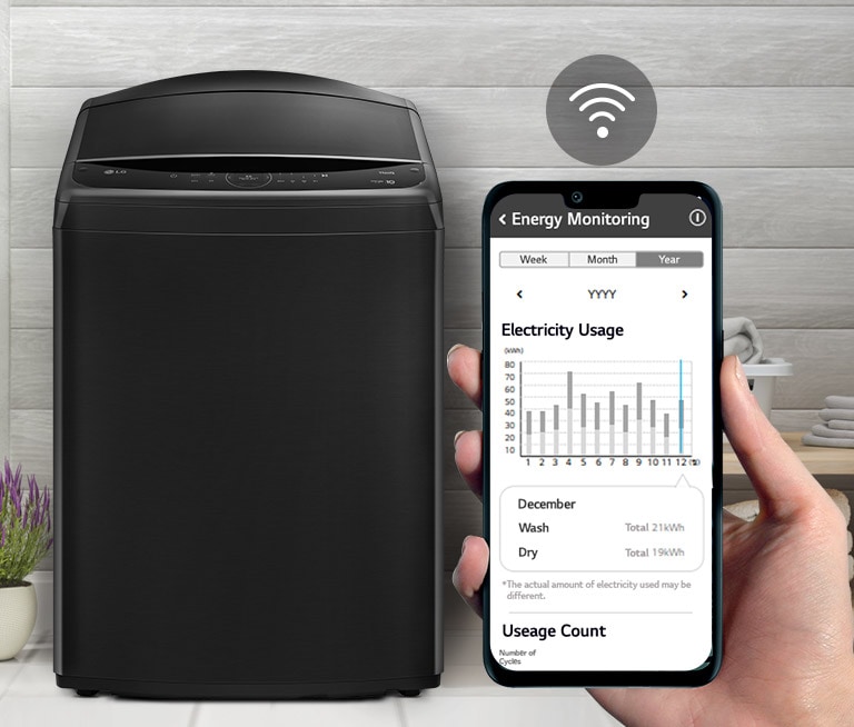 يمكن مراقبة الغسالة باستمرار من خلال تطبيق LG ThinQ™.