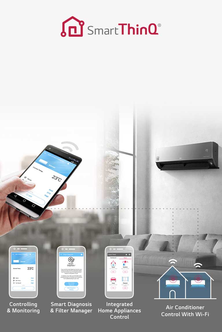 Access your air conditioner at anytime and from anywhere with a Wi-Fi equipped device and LG's exclusive home appliances control app.