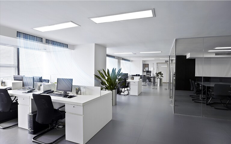 An image of an office space with air conditioning on.