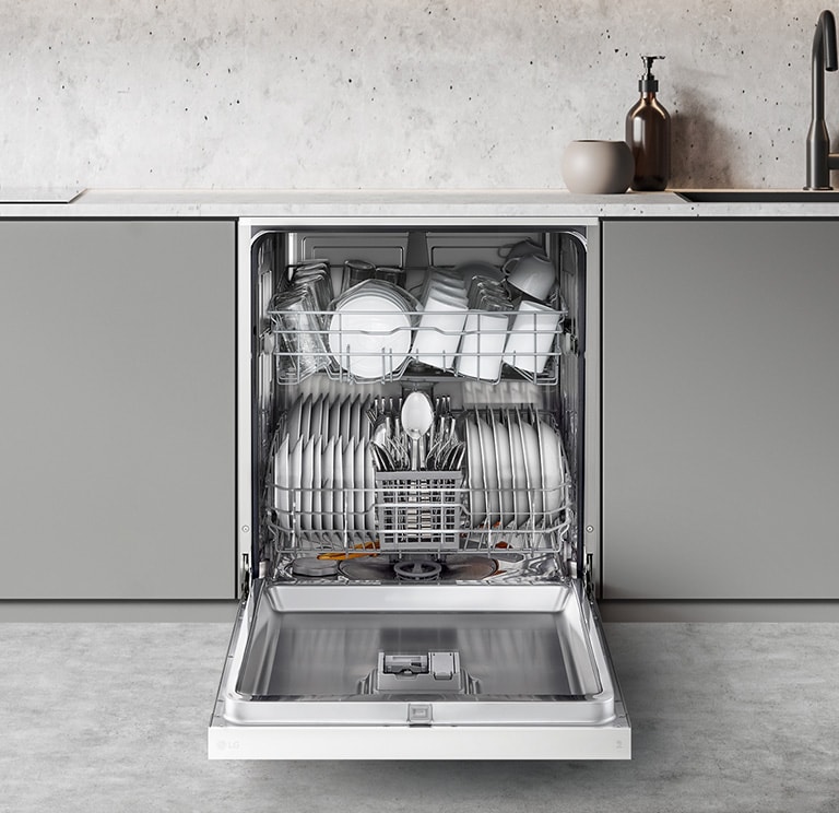 Footage of how to adjust dishwasher racks to fit various types of dishes.