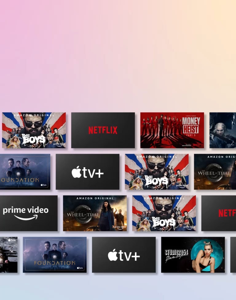 Rows of OTT content side-scrolls while displaying the OTT provider logo and the thumbnails of content offered.