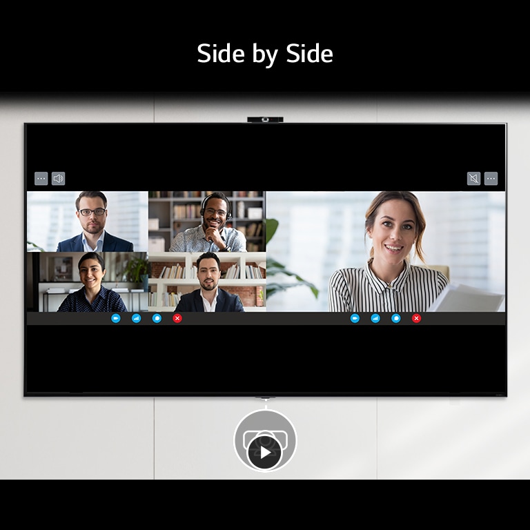 Three functions of multi-view are rolled and shown. Side by Side has a camera pictogram below and shows two screens making a video call. Picture in Picture has a camera pictogram below and I can see myself copying the exercise video. Finally, Dual Monitor shows a pictogram image and two document screens associated with the computer.