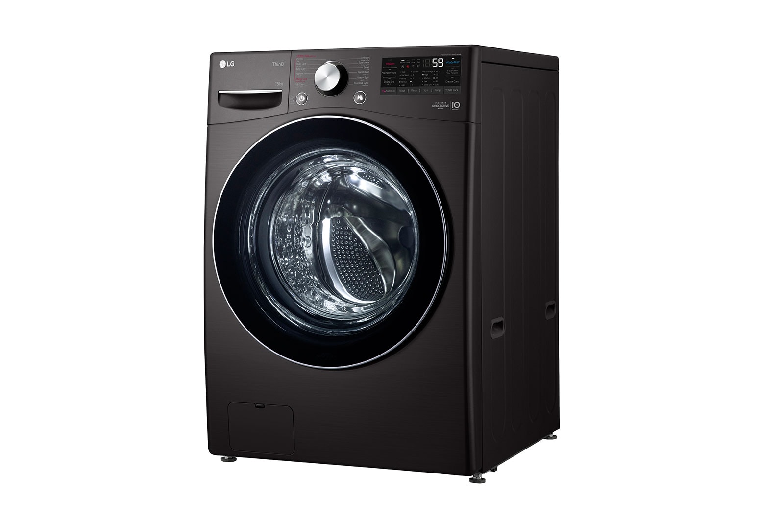 LG 15 kg Front load washing machine with AI DD™, Black steel ,Bigger capacity in same size,SmartThinQ™ (Wi-Fi), Tempered Glass Door., F0L9DYP2E