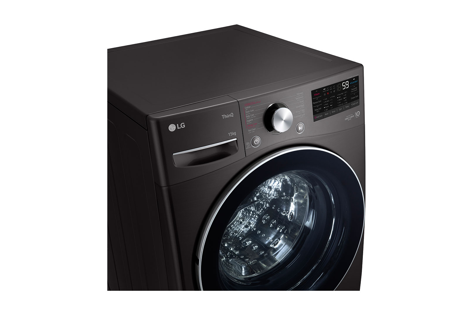 LG 15 kg Front load washing machine with AI DD™, Black steel ,Bigger capacity in same size,SmartThinQ™ (Wi-Fi), Tempered Glass Door., F0L9DYP2E