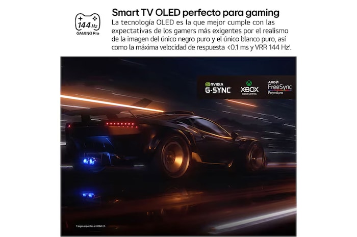 AI Magic Remote de LG en primer plano. El icono del botón AI está resaltado. En el fondo aparece la interfaz de usuario de webOS de LG. El cursor del ratón implica que se está usando el mando a distancia. El texto explica cómo las funciones del mando a distancia y los controles hacen que la navegación en webOS sea más sencilla.