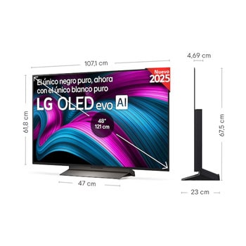 Vista en ligero ángulo del televisor LG OLED evo AI C5E 4K Smart TV.