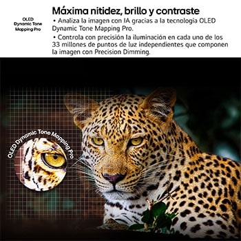 Un salón con una LG OLED TV montada en la pared. En el televisor se ve una cadena montañosa contra un cielo nocturno oscuro y lleno de estrellas. La escena está dividida por la mitad. Un lado muestra una versión más opaca y gris del paisaje denominada pantalla sin Perfect Black. El otro lado muestra una imagen más agradable con un rango más amplio y dinámico de blancos y negros. Esta pantalla está eqtiquetada como pantalla con Perfect Black. El logo de la certificación también es visible: la tecnología Perfect Black ofrece unos niveles de negro menores o iguales a 0,24 nit de hasta 500 lux.