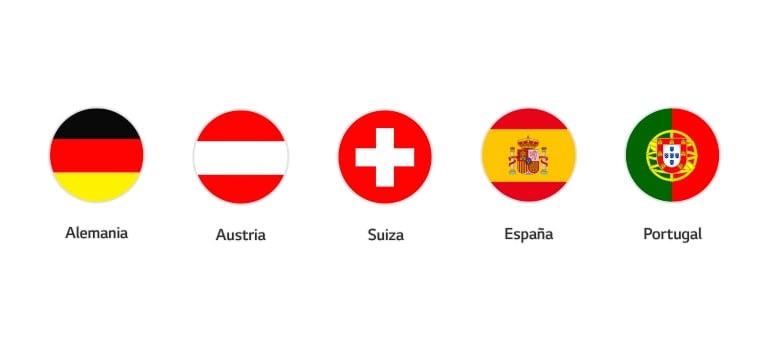Banderas de Alemania, Austria, Suiza, España y Portugal 