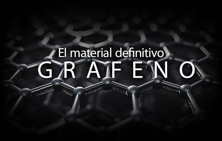 Hay una imagen que muestra un patrón hexagonal. Delante de la imagen aparece la frase «El material definitivo GRAPHENE».