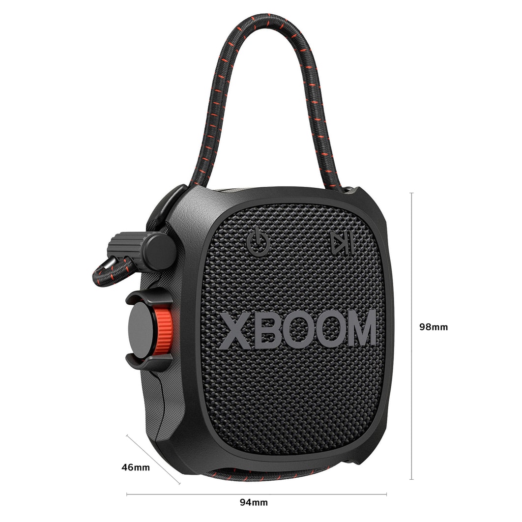 LG xboom XG2TBK - Altavoz inalámbrico, bluetooth, 5W, hasta 10h batería, resistencia militar, IP67, Negro, XG2TBK.DESB