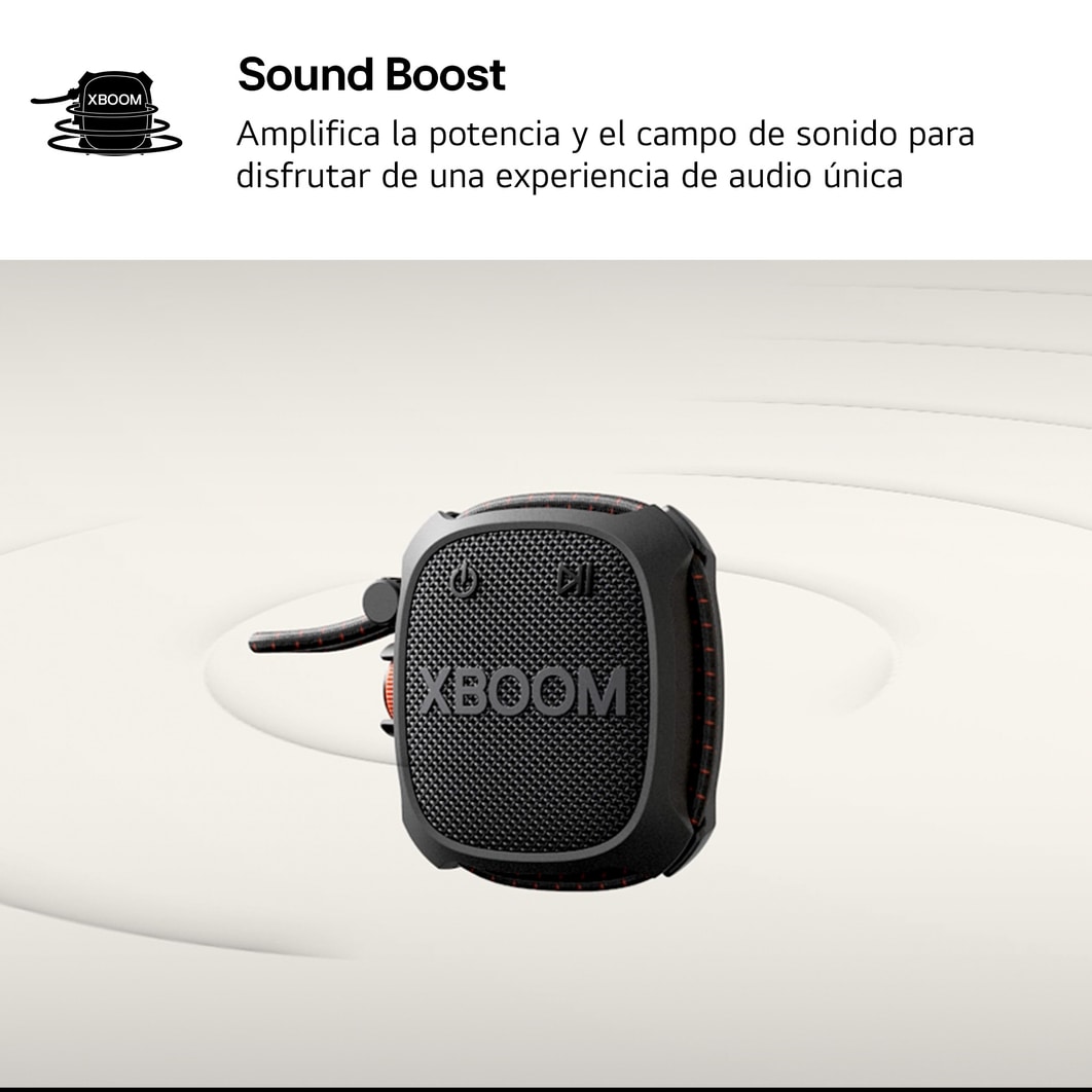 LG xboom XG2TBK - Altavoz inalámbrico, bluetooth, 5W, hasta 10h batería, resistencia militar, IP67, Negro, XG2TBK.DESB