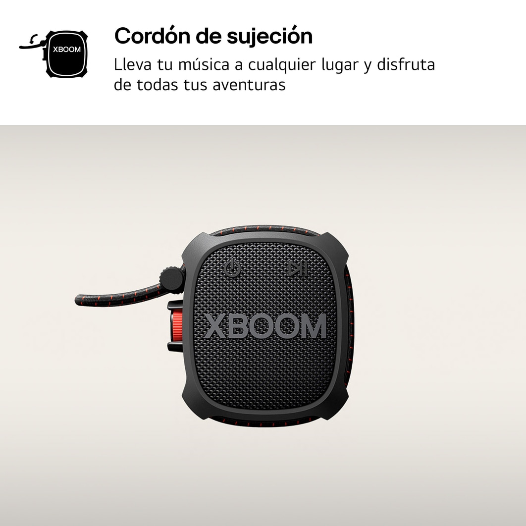 LG xboom XG2TBK - Altavoz inalámbrico, bluetooth, 5W, hasta 10h batería, resistencia militar, IP67, Negro, XG2TBK.DESB