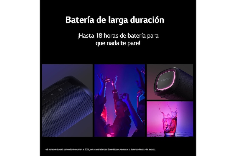 LG xboom XG5QGR - Altavoz inalámbrico, bluetooth, 20W, hasta 18h batería, resistencia IP67, Gris, XG5QGR