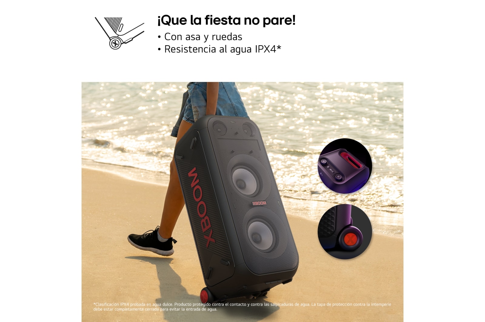 LG xboom La Bestia XL9T - Altavoz gran potencia, karaoke, luces y pantalla LED, efectos de DJ, Bluetooth, Asa y Ruedas, Resistencia IPX4 ,Negro, XL9T