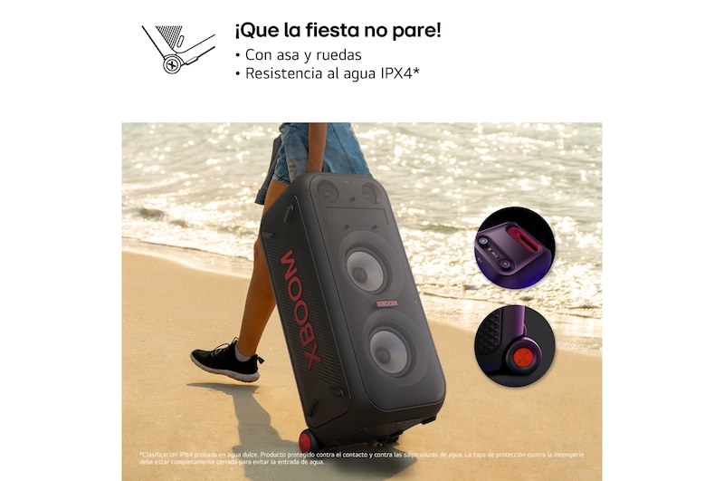 LG xboom La Bestia XL9T - Altavoz gran potencia, karaoke, luces y pantalla LED, efectos de DJ, Bluetooth, Asa y Ruedas, Resistencia IPX4 ,Negro, XL9T
