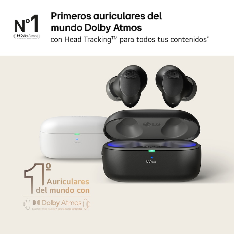 LG TONE Free T90S - auriculares inalámbricos, bluetooth, Dolby Atmos, cancelación de ruido, hasta 36h batería, resistencia IPX4, autolimpieza, grafeno, negro, TONE-T90S.AEUSLBK