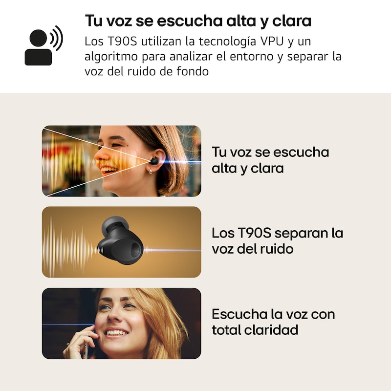LG TONE Free T90S - auriculares inalámbricos, bluetooth, Dolby Atmos, cancelación de ruido, hasta 36h batería, resistencia IPX4, autolimpieza, grafeno, negro, TONE-T90S.AEUSLBK