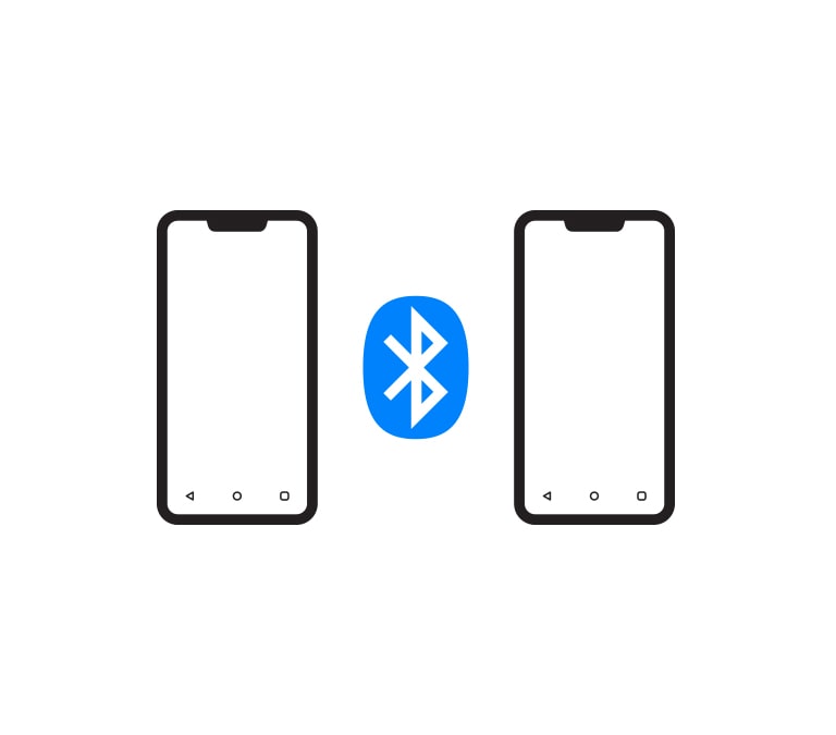 Hay un logo de Bluetooth entre dos iconos de teléfonos.