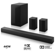 LG Barra de Sonido Inteligente LG S60TR con 440W y 5.1 canales. Altavoces traseros inalámbricos incluidos, S60TR