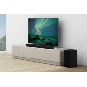 LG Barra de sonido Inteligente LG S65Q con 420W de potencia y 3.1 canales. Sonido envolvente DTS Virtual:X y Dolby Digital en alta resolución Hi-Res 24bits/96kHz y Meridian Horizon., S65Q