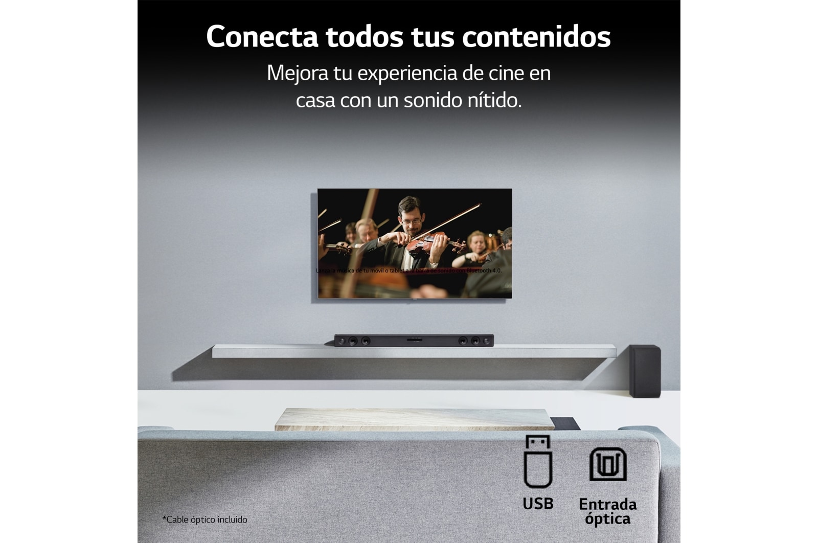 LG Barra de sonido Inteligente LG SQC2 con 300W de potencia y 2.1 canales. Sonido envolvente Dolby Digital con bajos potentes. Conectividad Bluetooth, USB y entrada óptica y App Android / iOS. Completa tu televisor con una barra de sonido con ajuste perfecto para TV de 43", SQC2