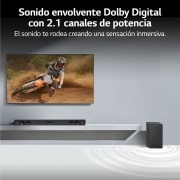 LG Barra de sonido Inteligente LG SQC2 con 300W de potencia y 2.1 canales. Sonido envolvente Dolby Digital con bajos potentes. Conectividad Bluetooth, USB y entrada óptica y App Android / iOS. Completa tu televisor con una barra de sonido con ajuste perfecto para TV de 43", SQC2