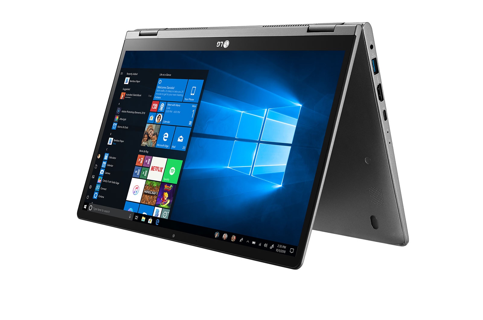 LG Gram 14T90P-G-AA78B Windows 10 Home - Convertible 2 en 1 ultraligero de 35,5cm (14") FHD IPS (1kg, autonomía 20,5h, Intel i7 10ª gen., Intel UHD Graphics, 16GB RAM, 512GB SSD NVMe) Plata - Teclado Español, 14T90P-G-AA78B