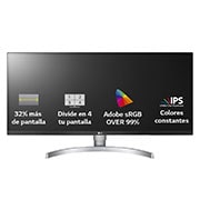 LG 34WK650-W - Monitor Ultrapanoramico 21:9 LG UltraWide (Panel IPS:2560x1080, 300cd/m², 1000:1, sRGB >99%); diag. 86,6cm; entr.: HDMIx2, DPx1; Ajust. en altura e inclinación., 34WK650-W