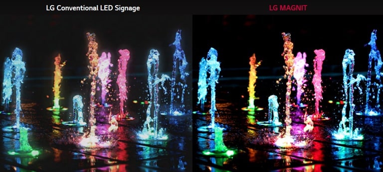 Fuente con diferentes colores para mostrar la diferencia entre la señalización LED convencional de LG y MAGNIT en cuanto a la relación de contraste y el carácter distintivo.