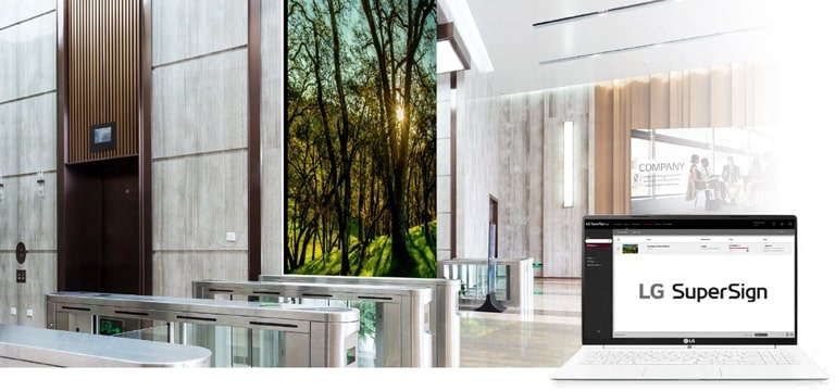 El MAGNIT está instalado en el vestíbulo de una empresa y se gestiona mediante la solución LG SuperSign.